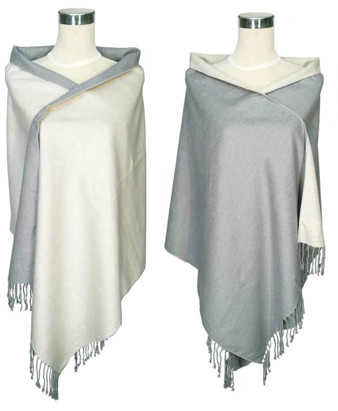 Stole Scarf Shawl 100% Silk Flannel White Grey